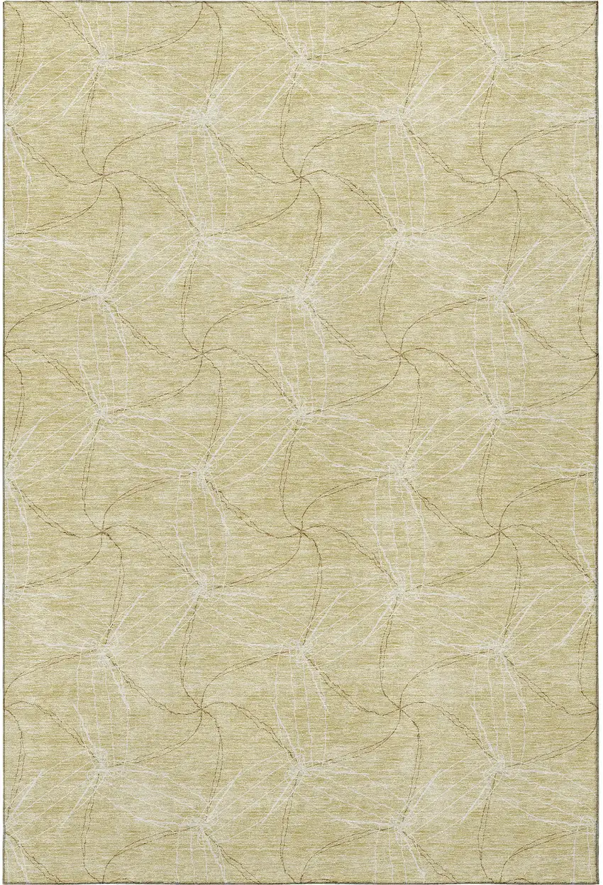 Wheat And Ivory Geometric Washable Area Rug With UV Protection Photo 3