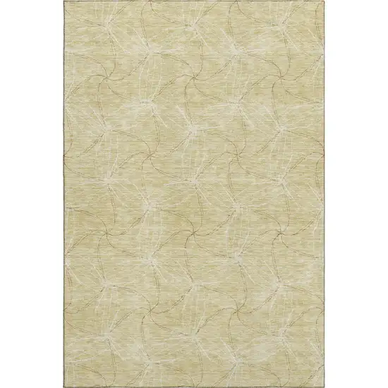 Wheat And Ivory Geometric Washable Area Rug With UV Protection Photo 1