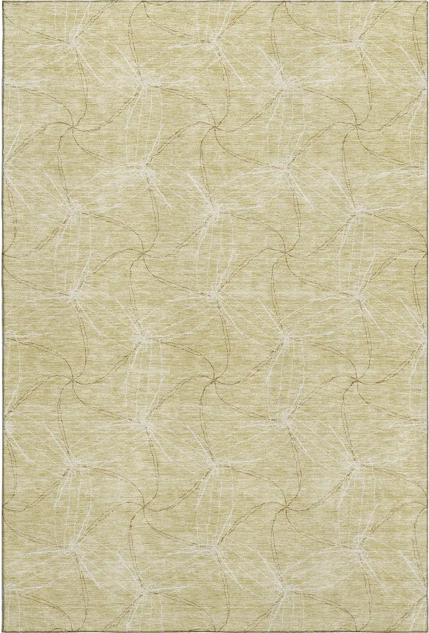 Wheat And Ivory Geometric Washable Area Rug With UV Protection Photo 1