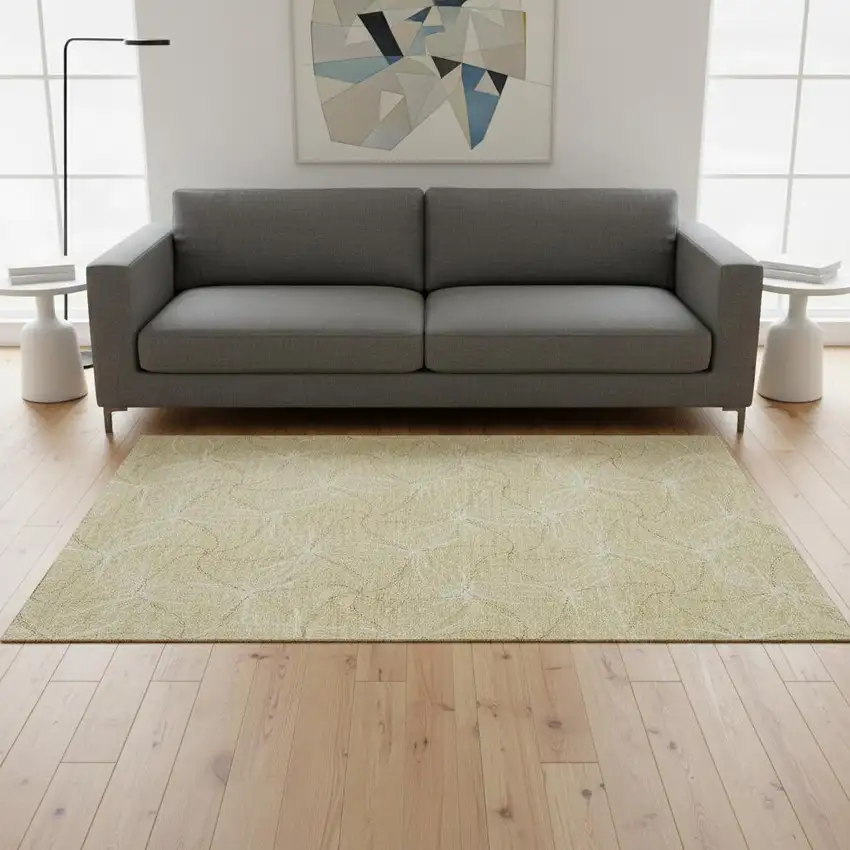 Wheat And Ivory Geometric Washable Area Rug With UV Protection Photo 2