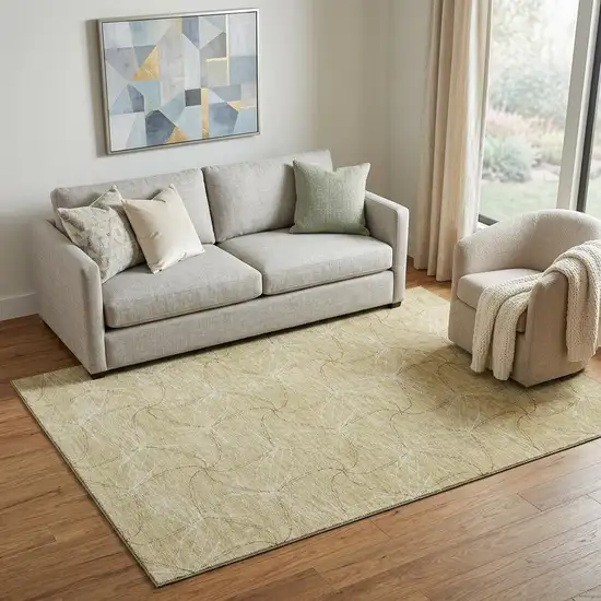 Wheat And Ivory Geometric Washable Area Rug With UV Protection Photo 1