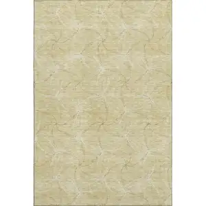 Photo of Wheat And Ivory Geometric Washable Area Rug With UV Protection