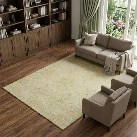 Wheat And Ivory Geometric Washable Area Rug With UV Protection Photo 1