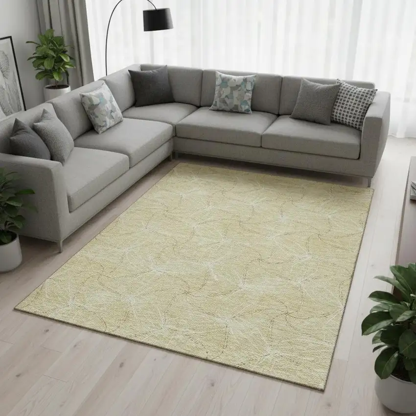 Wheat And Ivory Geometric Washable Area Rug With UV Protection Photo 2