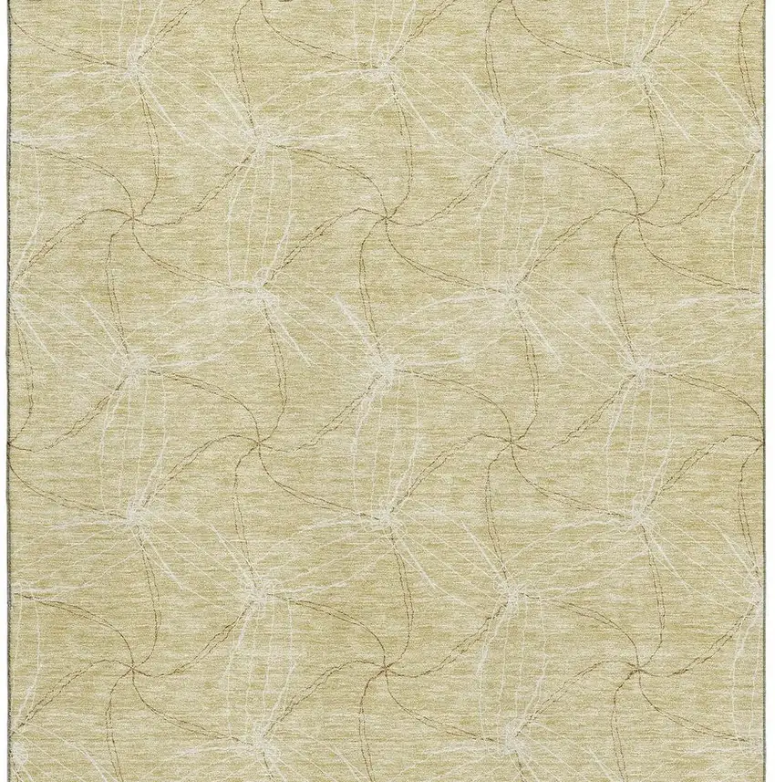Wheat And Ivory Geometric Washable Area Rug With UV Protection Photo 3