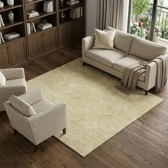 Wheat And Ivory Geometric Washable Area Rug With UV Protection Photo 1