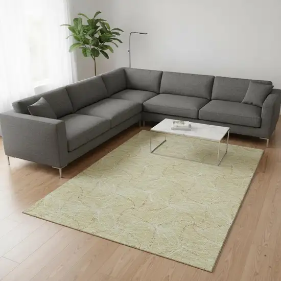 Wheat And Ivory Geometric Washable Area Rug With UV Protection Photo 2