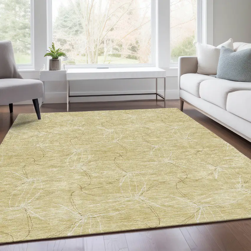 Wheat And Ivory Geometric Washable Area Rug With UV Protection Photo 6