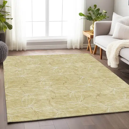 Wheat And Ivory Geometric Washable Area Rug With UV Protection Photo 4