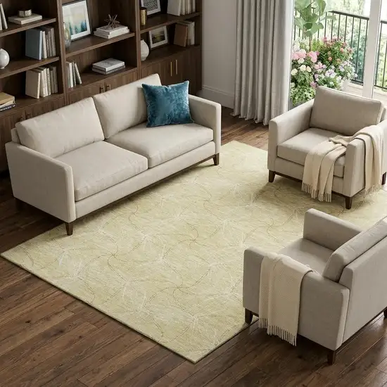 Wheat And Ivory Geometric Washable Area Rug With UV Protection Photo 1