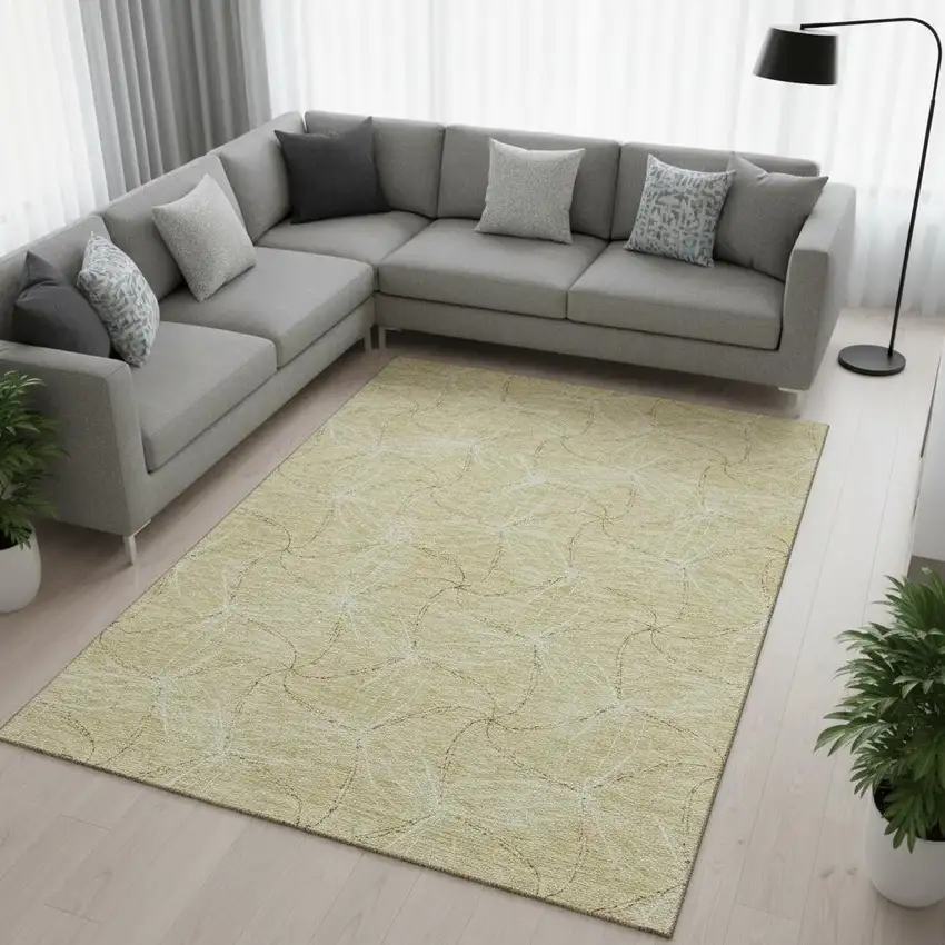 Wheat And Ivory Geometric Washable Area Rug With UV Protection Photo 2