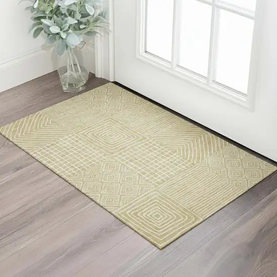 Wheat And Ivory Geometric Washable Area Rug With UV Protection Photo 2