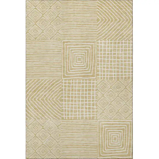 Wheat And Ivory Geometric Washable Area Rug With UV Protection Photo 3