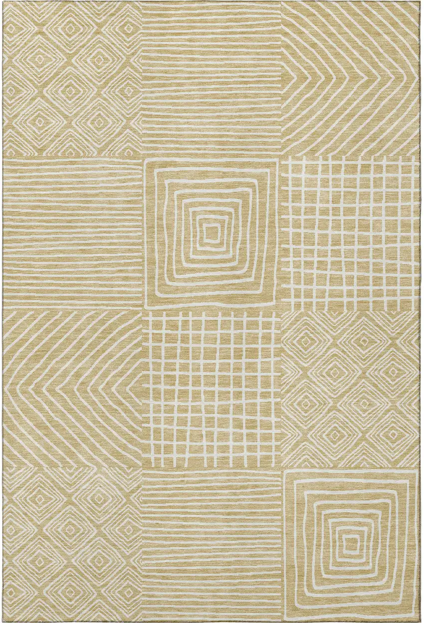Wheat And Ivory Geometric Washable Area Rug With UV Protection Photo 3