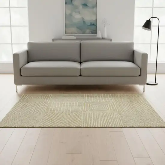 Wheat And Ivory Geometric Washable Area Rug With UV Protection Photo 2