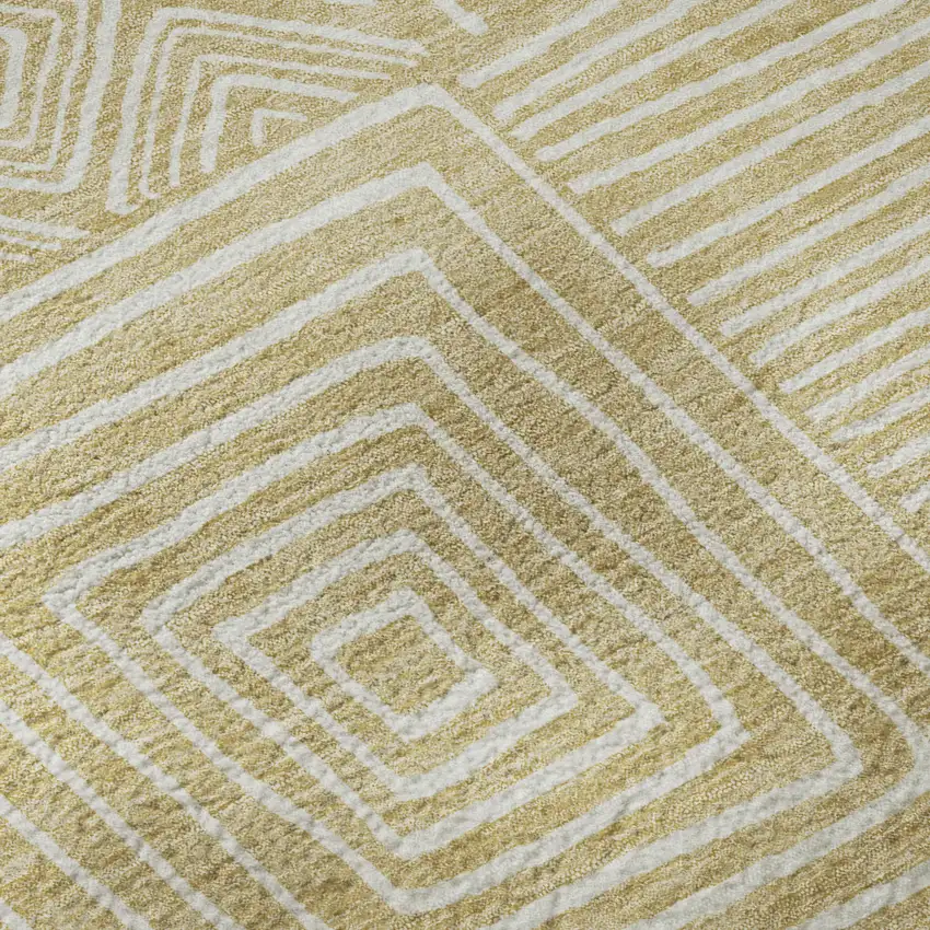 Wheat And Ivory Geometric Washable Area Rug With UV Protection Photo 8