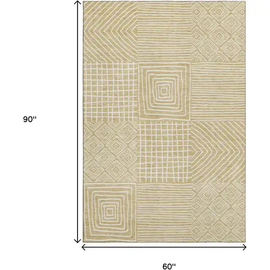 Wheat And Ivory Geometric Washable Area Rug With UV Protection Photo 9