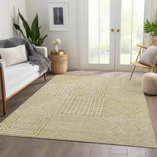 Wheat And Ivory Geometric Washable Area Rug With UV Protection Photo 4
