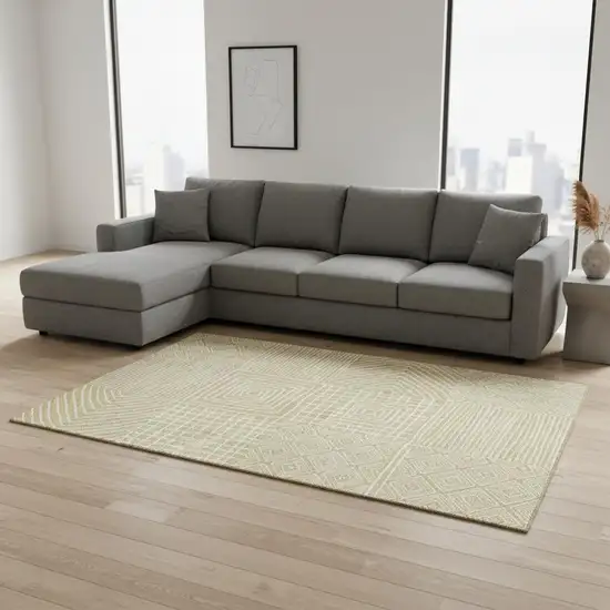 Wheat And Ivory Geometric Washable Area Rug With UV Protection Photo 2