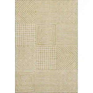 Photo of Wheat And Ivory Geometric Washable Area Rug With UV Protection