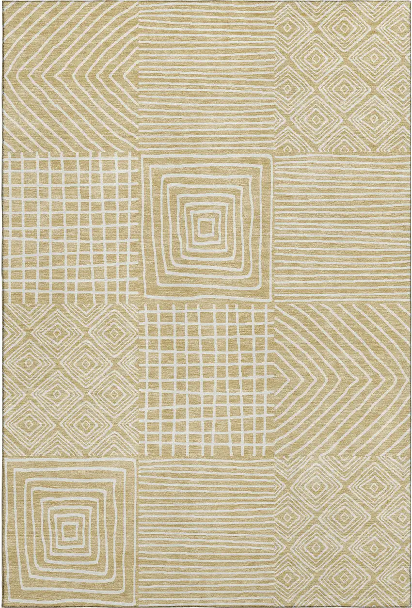 Wheat And Ivory Geometric Washable Area Rug With UV Protection Photo 1