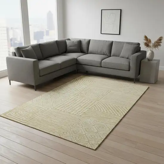 Wheat And Ivory Geometric Washable Area Rug With UV Protection Photo 2