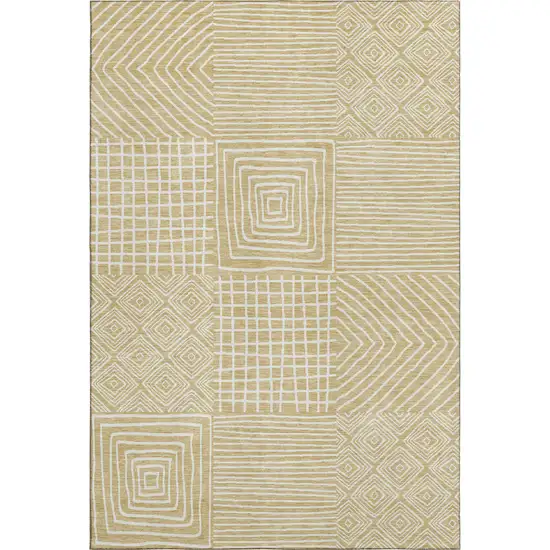 Wheat And Ivory Geometric Washable Area Rug With UV Protection Photo 1
