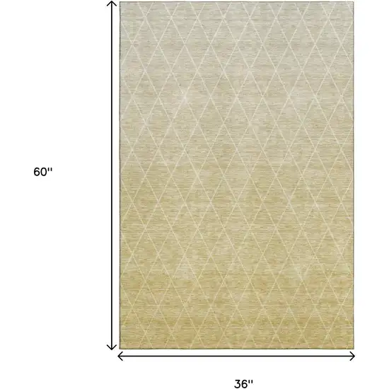 Wheat And Ivory Geometric Washable Area Rug With UV Protection Photo 3
