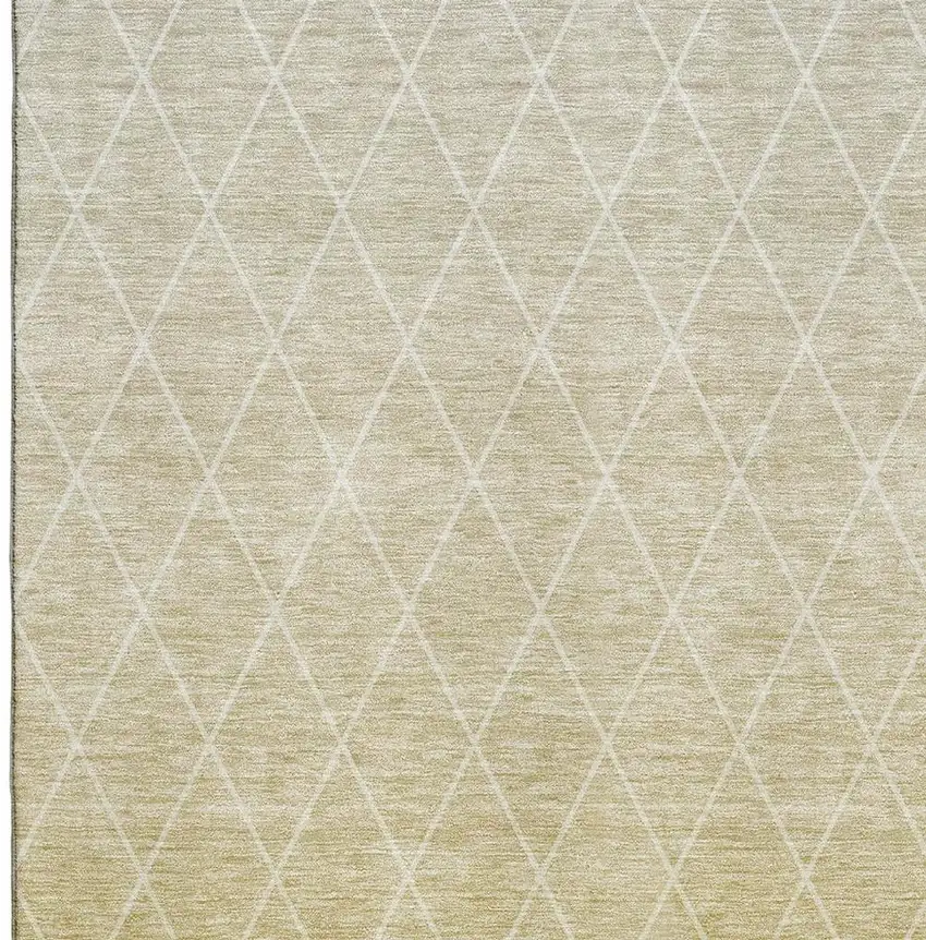 Wheat And Ivory Geometric Washable Area Rug With UV Protection Photo 2