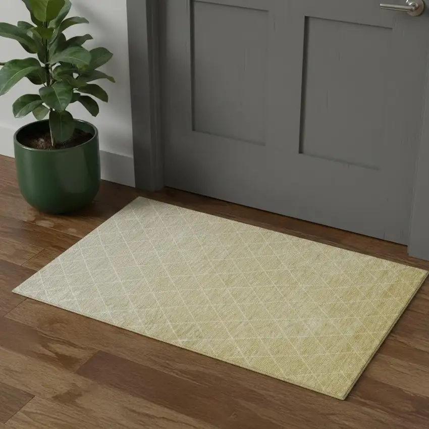 Wheat And Ivory Geometric Washable Area Rug With UV Protection Photo 1