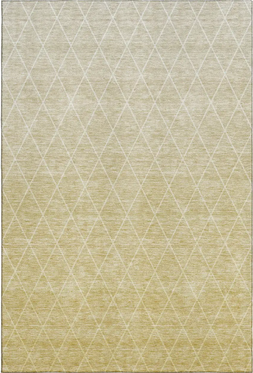 Wheat And Ivory Geometric Washable Area Rug With UV Protection Photo 1