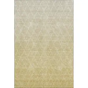 Photo of Wheat And Ivory Geometric Washable Area Rug With UV Protection