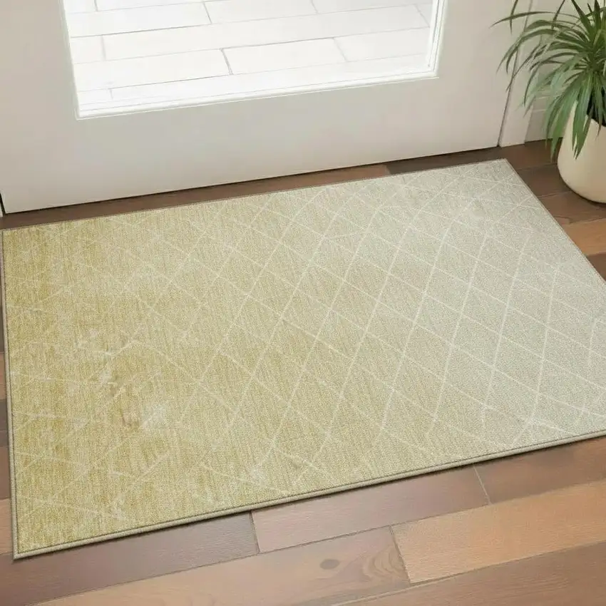 Wheat And Ivory Geometric Washable Area Rug With UV Protection Photo 2