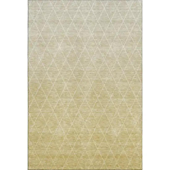 Wheat And Ivory Geometric Washable Area Rug With UV Protection Photo 1