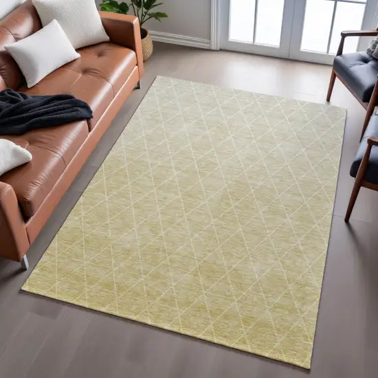 Wheat And Ivory Geometric Washable Area Rug With UV Protection Photo 5