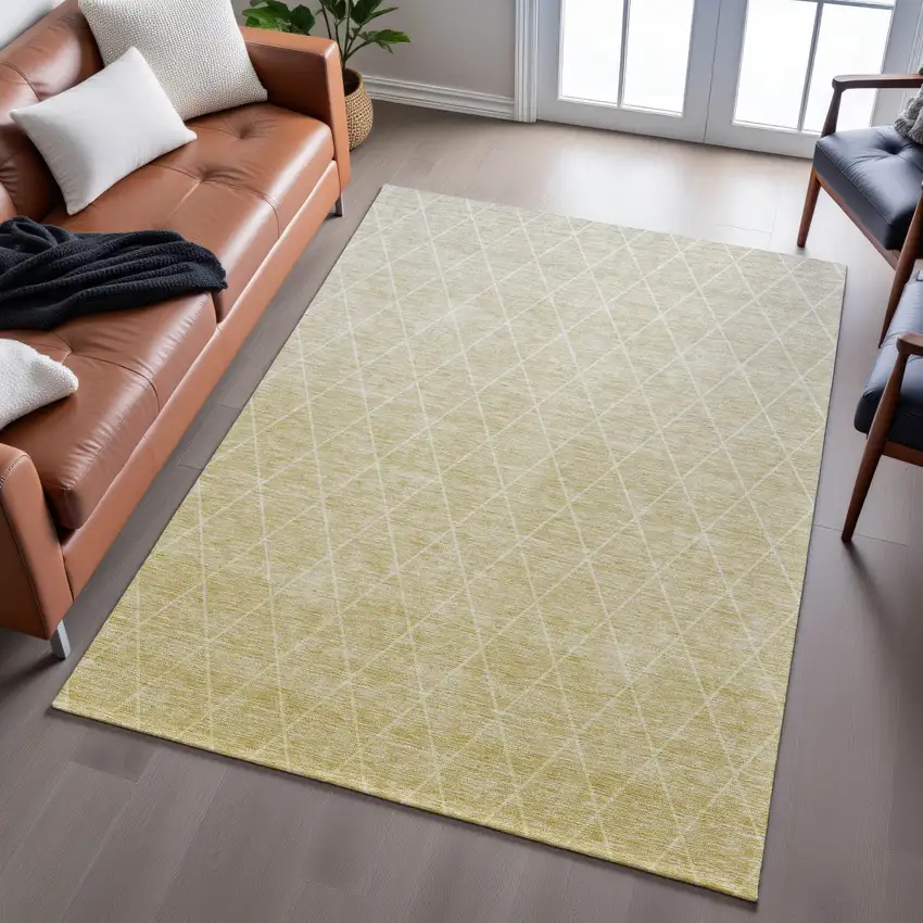 Wheat And Ivory Geometric Washable Area Rug With UV Protection Photo 5