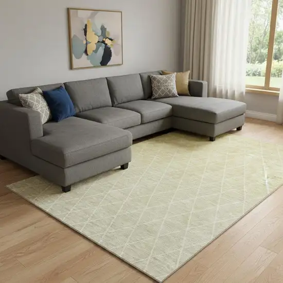 Wheat And Ivory Geometric Washable Area Rug With UV Protection Photo 2