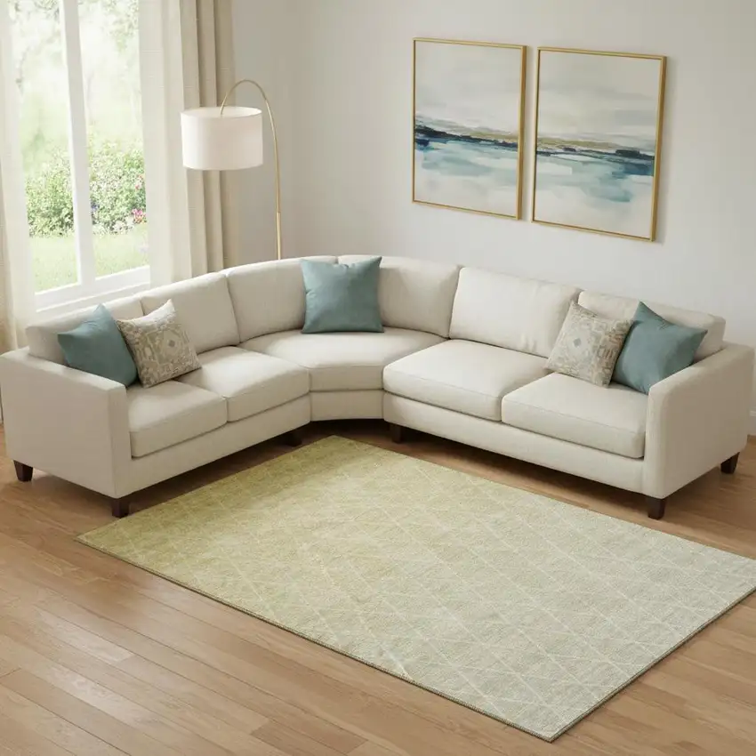 Wheat And Ivory Geometric Washable Area Rug With UV Protection Photo 2