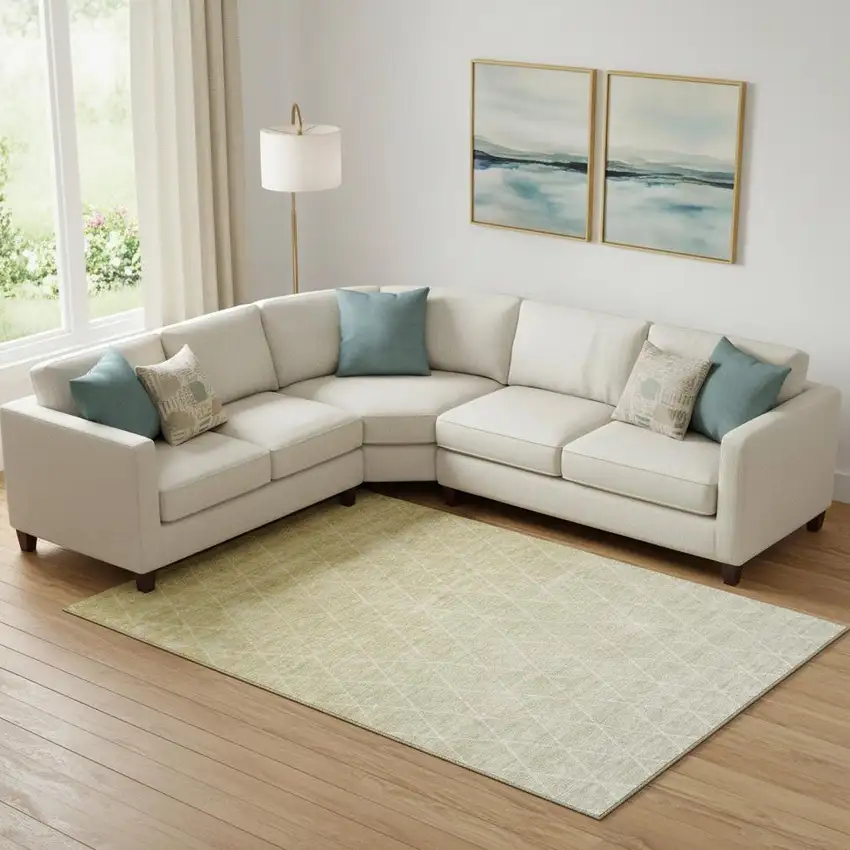 Wheat And Ivory Geometric Washable Area Rug With UV Protection Photo 2