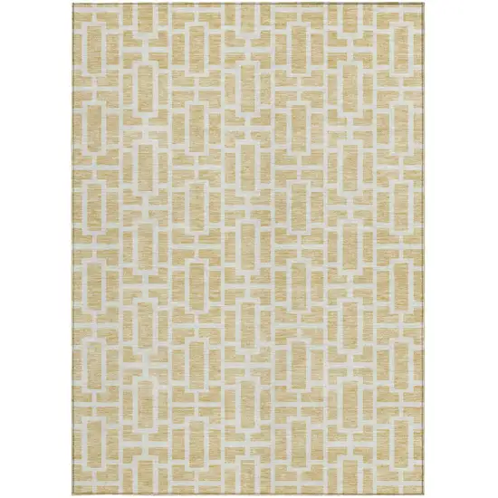 Wheat And Ivory Geometric Washable Indoor Outdoor Area Rug Photo 7