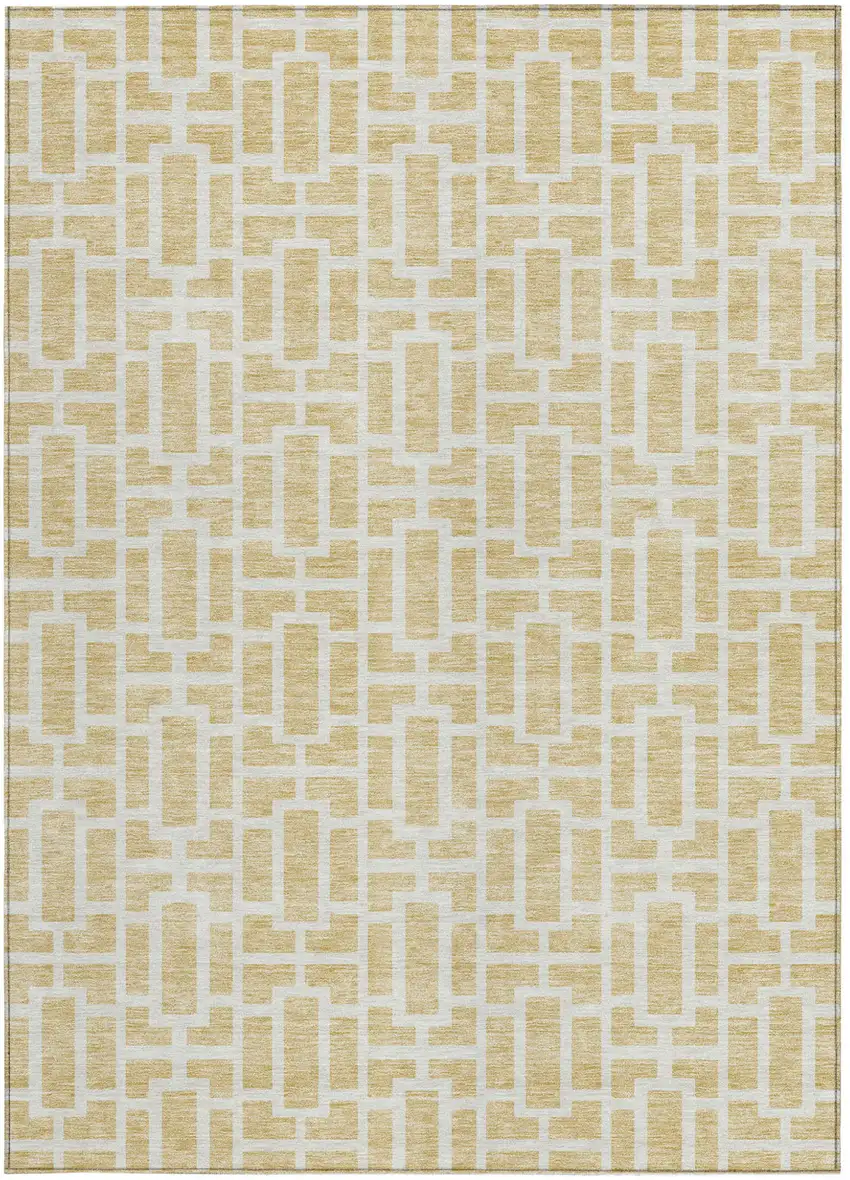 Wheat And Ivory Geometric Washable Indoor Outdoor Area Rug Photo 7