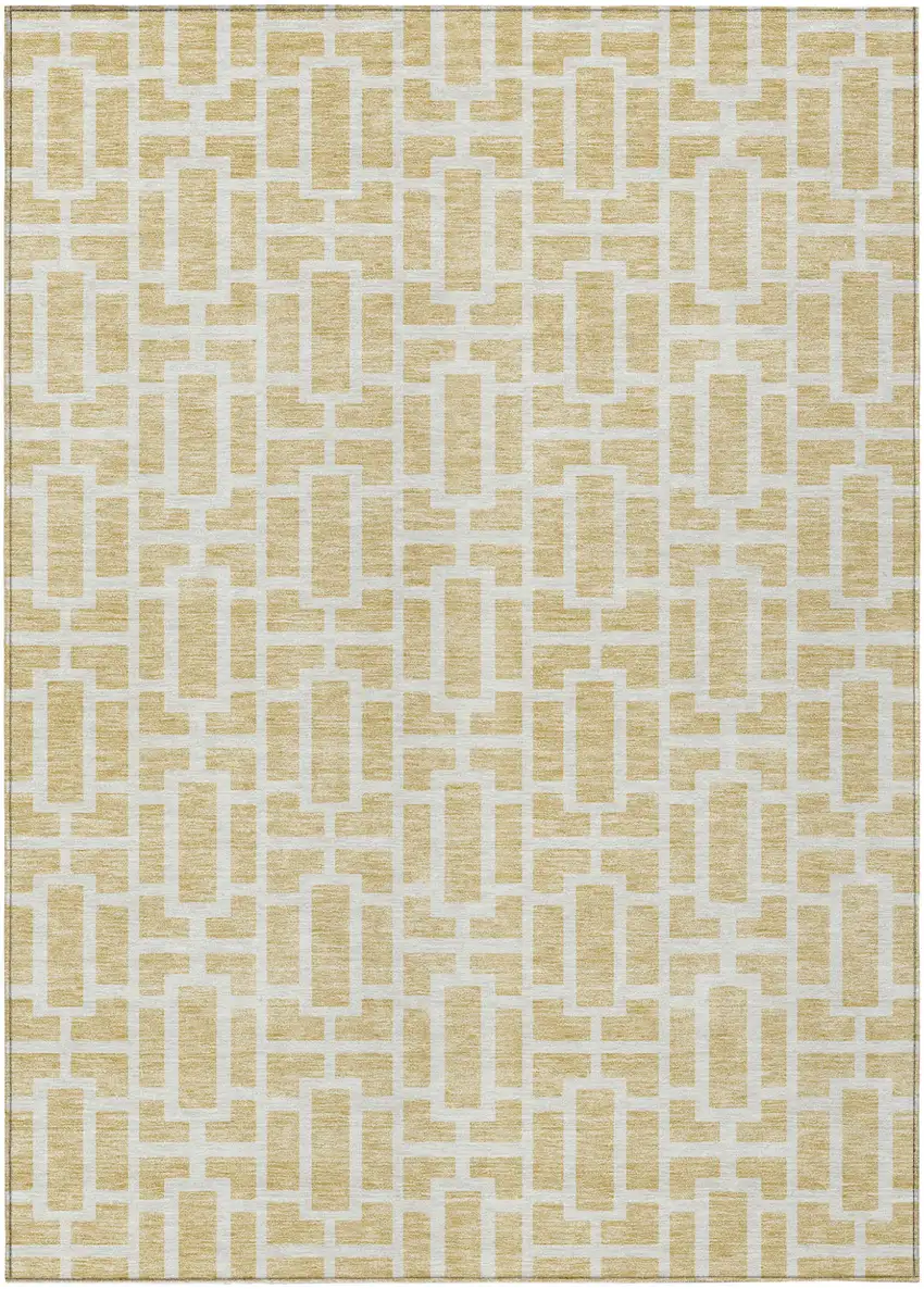 Wheat And Ivory Geometric Washable Indoor Outdoor Area Rug Photo 2