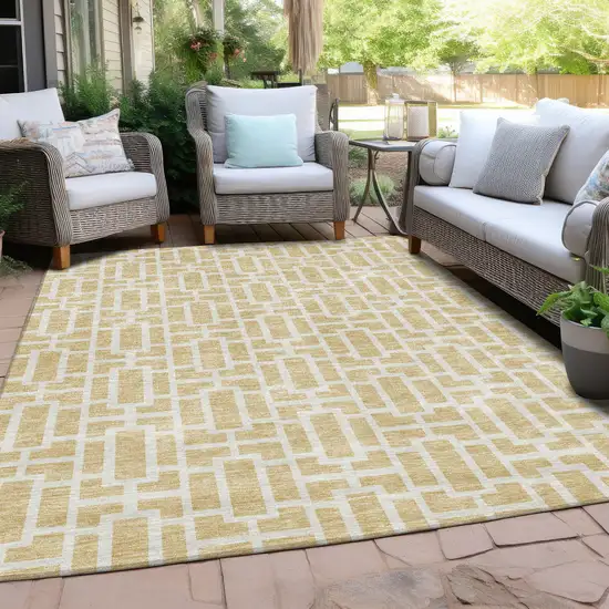 Wheat And Ivory Geometric Washable Indoor Outdoor Area Rug Photo 8