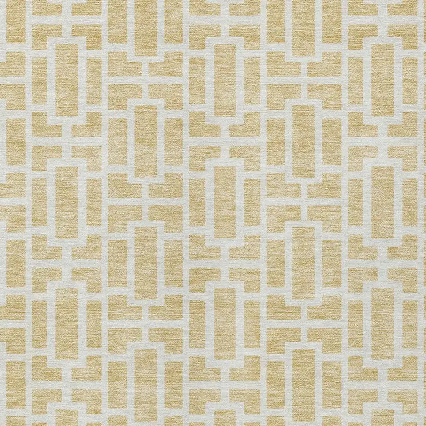 Wheat And Ivory Geometric Washable Indoor Outdoor Area Rug Photo 6