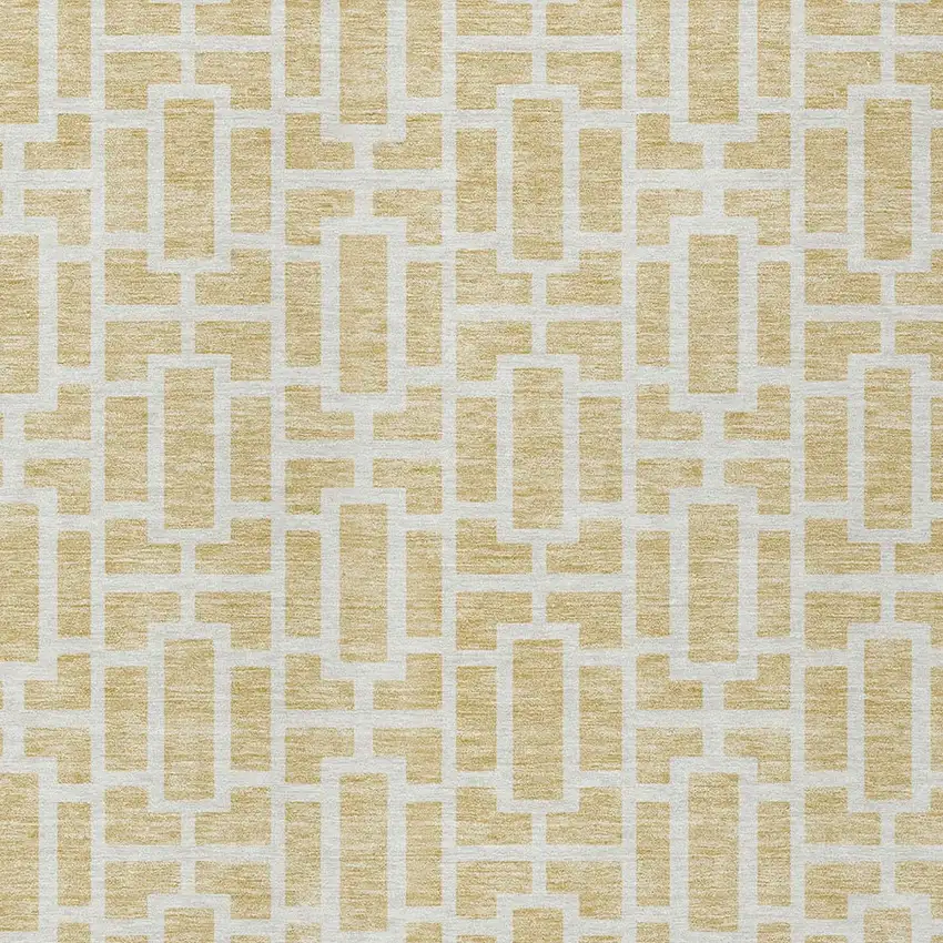 Wheat And Ivory Geometric Washable Indoor Outdoor Area Rug Photo 6