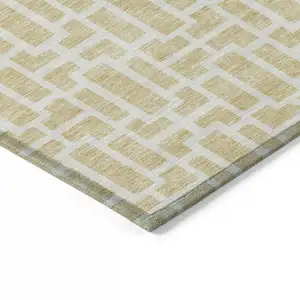 Photo of Wheat And Ivory Geometric Washable Indoor Outdoor Area Rug