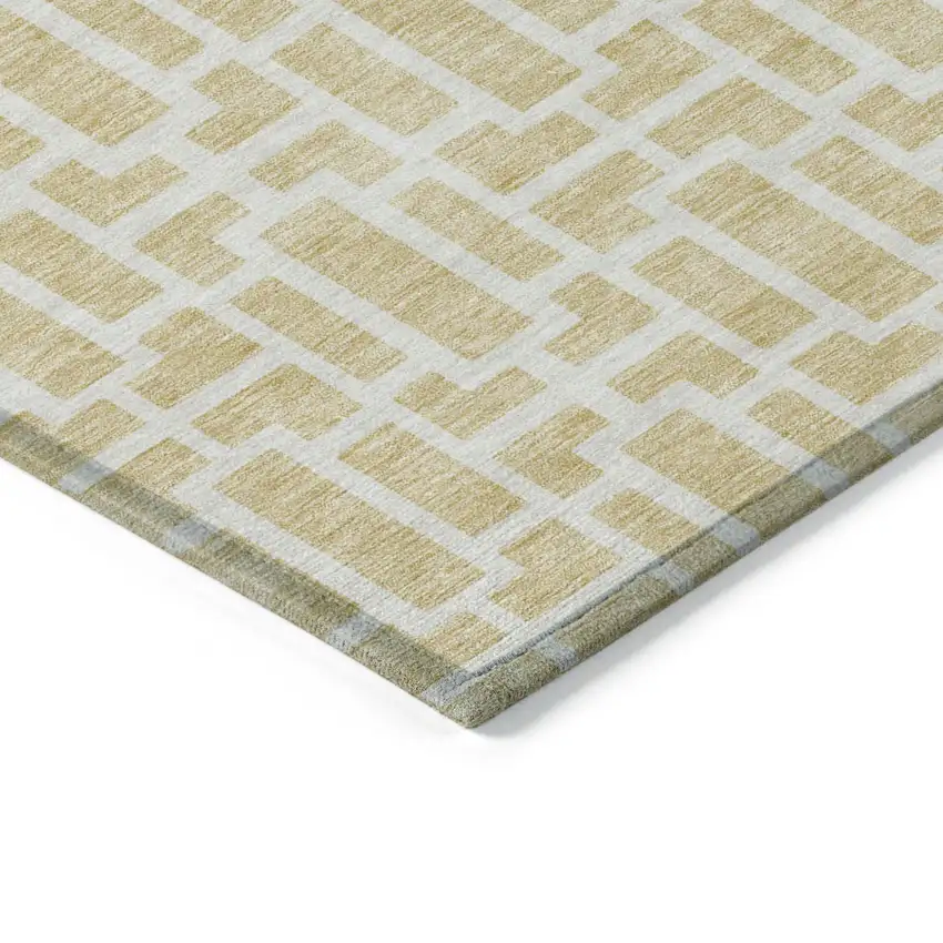 Wheat And Ivory Geometric Washable Indoor Outdoor Area Rug Photo 5