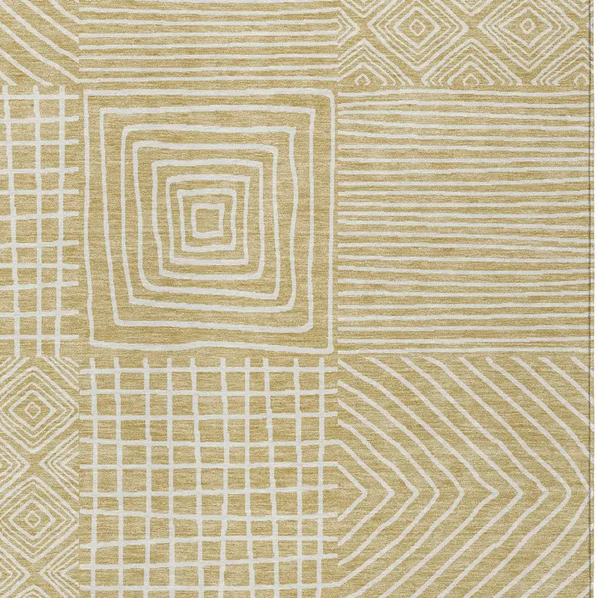 Wheat And Ivory Geometric Washable Indoor Outdoor Area Rug Photo 6