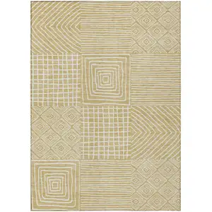Photo of Wheat And Ivory Geometric Washable Indoor Outdoor Area Rug