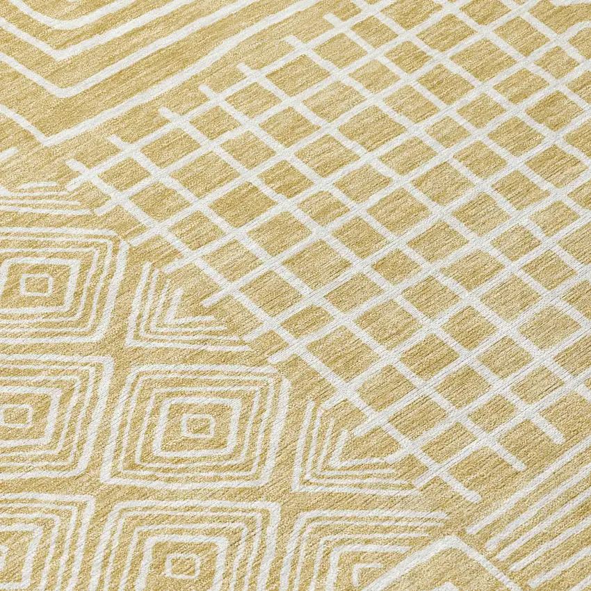Wheat And Ivory Geometric Washable Indoor Outdoor Area Rug Photo 5